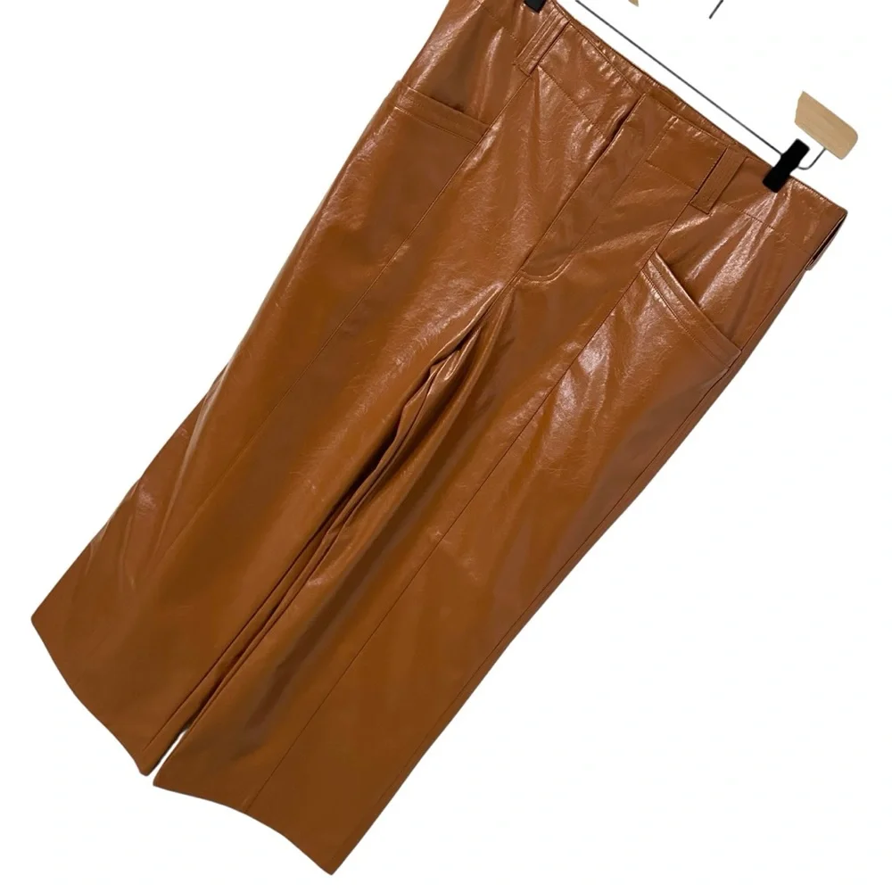 Free People Wide Leg Leather Pants Star Crossed Lovers Earthy Boho Neutral 12 - Picture 6 of 13